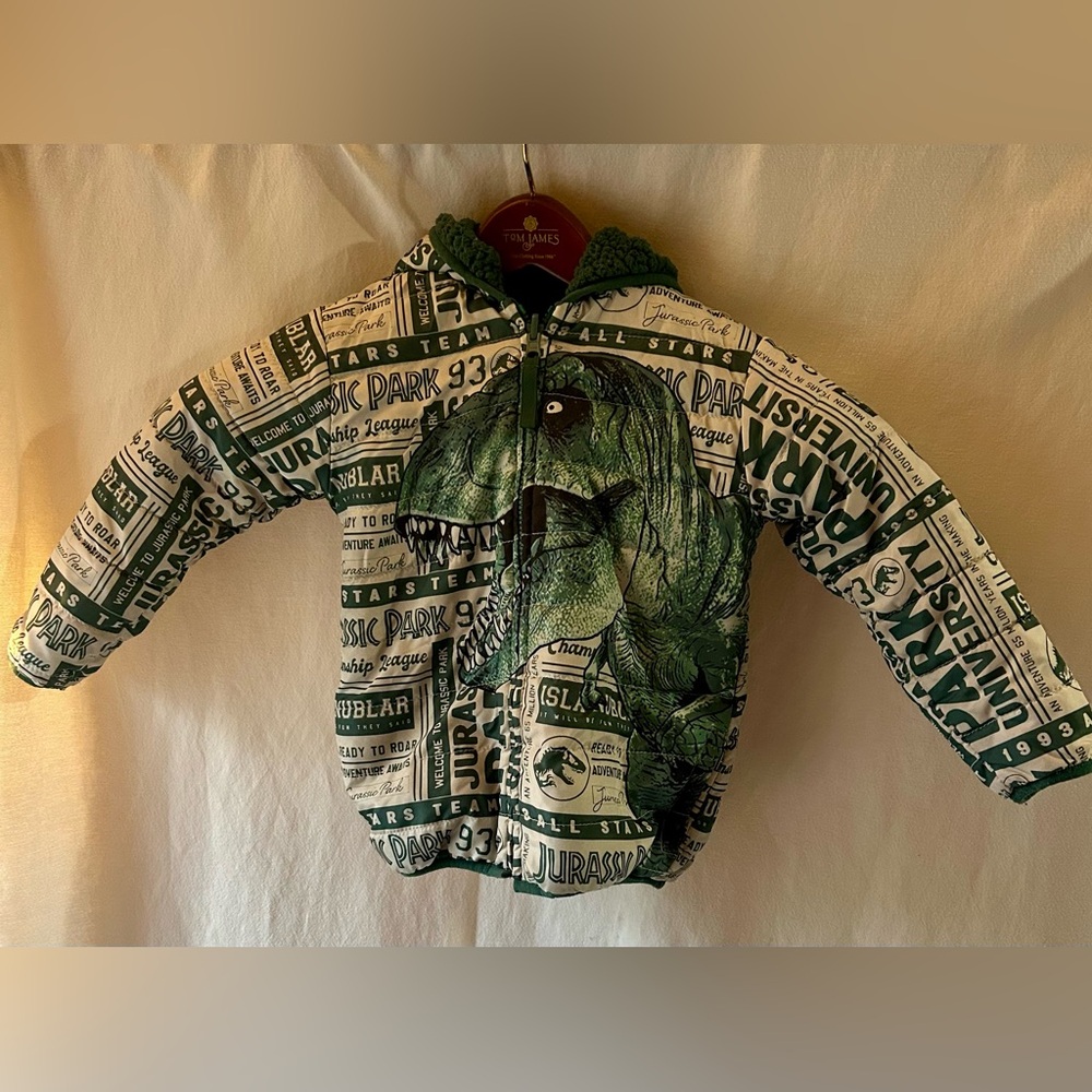 Jurassic Park Puffer Coat Reversible Fleece Green Dinosaur 3T Dino Jacket